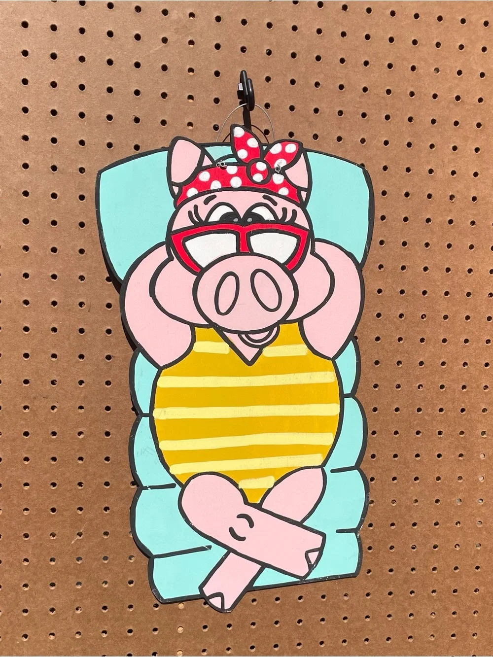 Cute Pink Pig Pool Float Wall Art - Yellow Striped Swimsuit